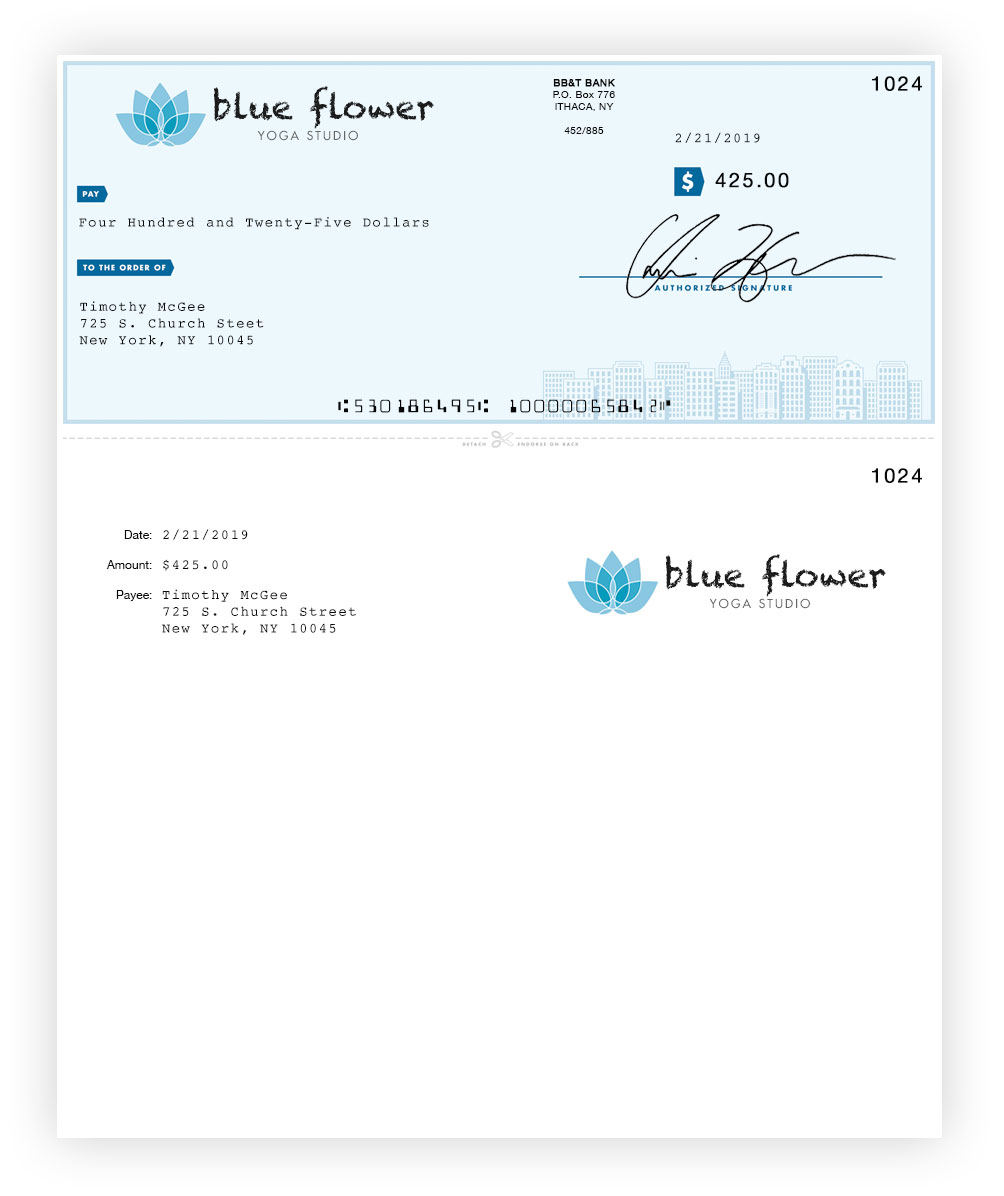 A check printed with Checkeeper
