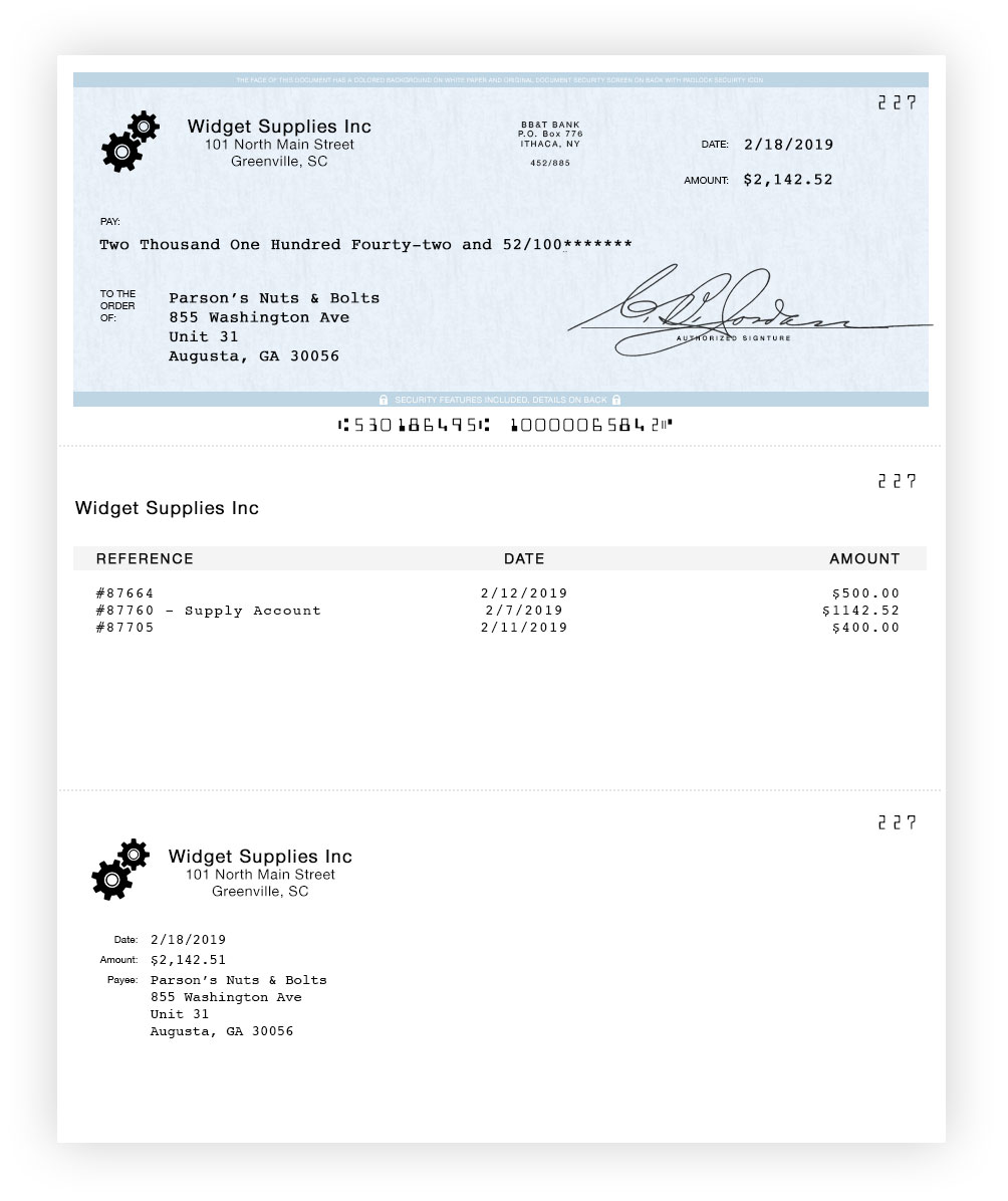 Blank check stock after printing with Checkeeper