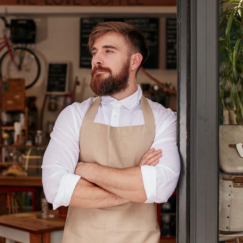 Business man in window